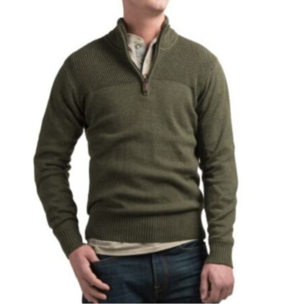 Men's Coleman Olive Green Quarter Zip Pullover Sweater‎ Fleece Lined Collar Sz L